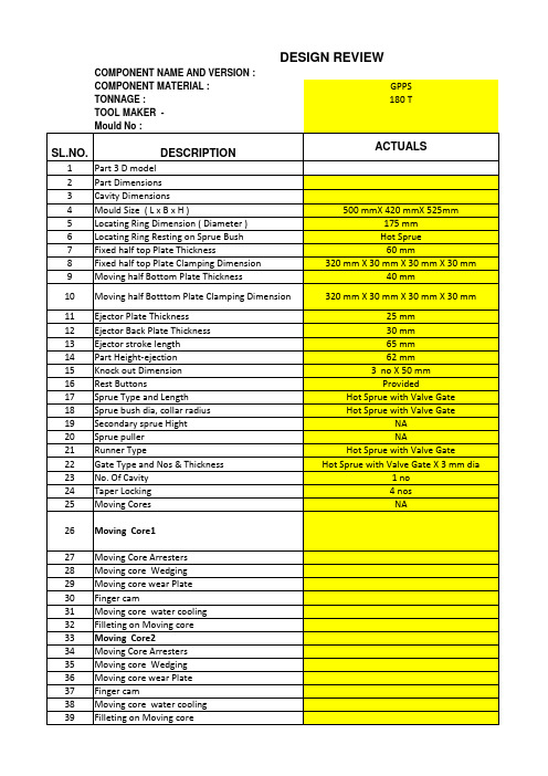 独家实战应用表-英文版注塑模具设计评审表DESIGN REVIEW(客户现场确认模具结构设计是否符合要求)