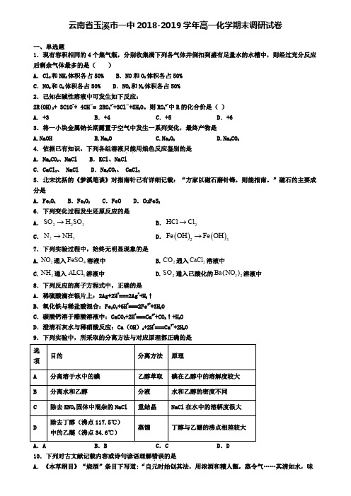 云南省玉溪市一中2018-2019学年高一化学期末调研试卷