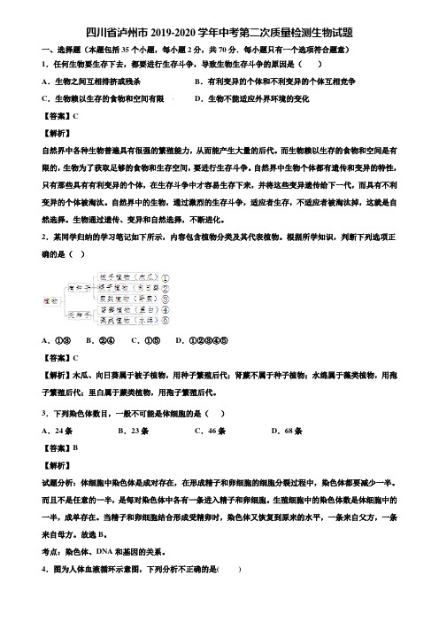 四川省泸州市2019-2020学年中考第二次质量检测生物试题含解析