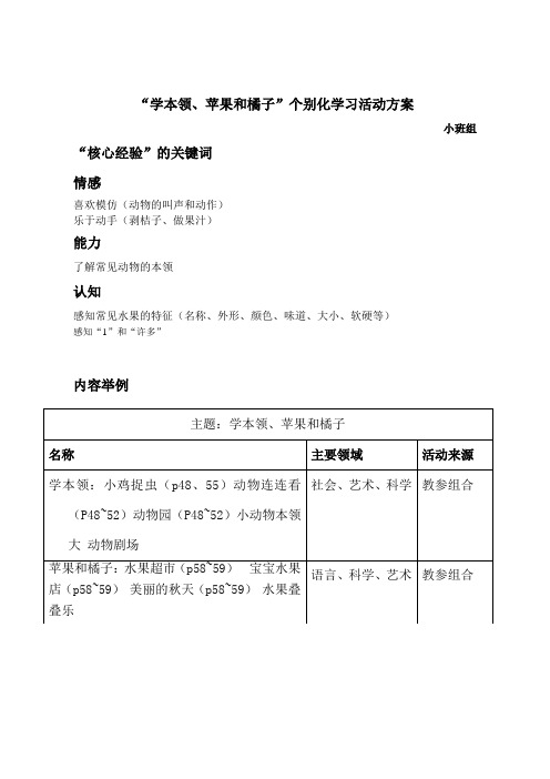 小班个别化活动方案——《学本领》、《苹果和橘子》