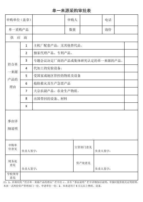 单一来源采购审批表