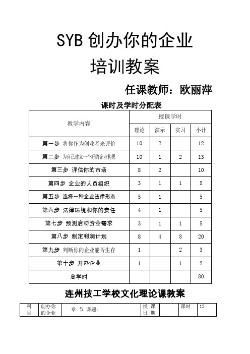 SYB创办你的企业教案