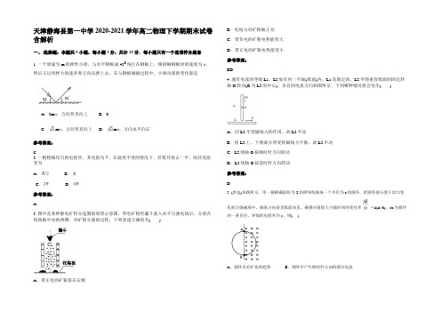 天津静海县第一中学2020-2021学年高二物理下学期期末试卷含解析