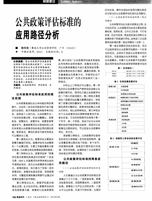 公共政策评估标准的应用路径分析