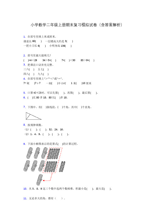 小学数学二年级上册期末复习模拟试卷(含答案解析)