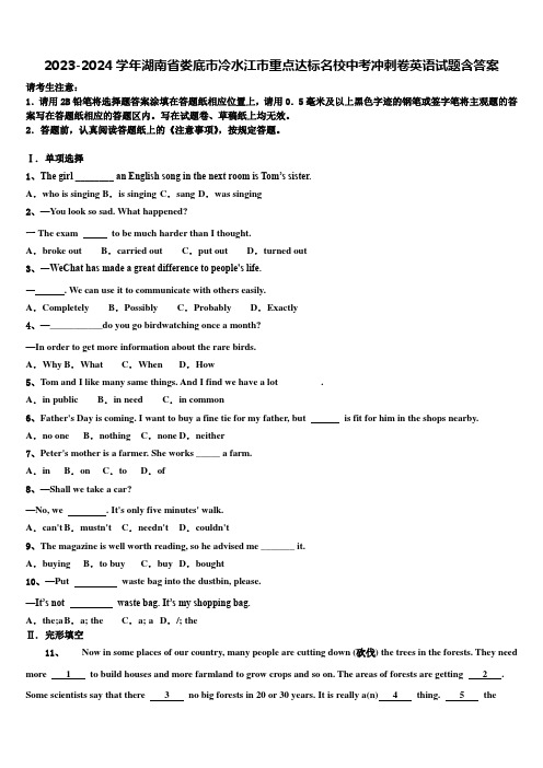 2023-2024学年湖南省娄底市冷水江市重点达标名校中考冲刺卷英语试题含答案