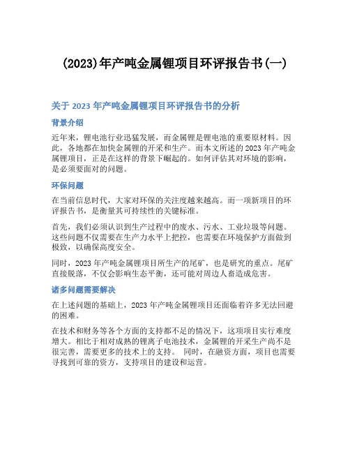 (2023)年产吨金属锂项目环评报告书(一)