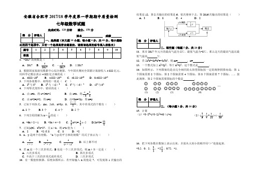 人教版2019-2020学年安徽省合肥市第一学期期中质量检测 七年级数学试题(Word版 附答案)