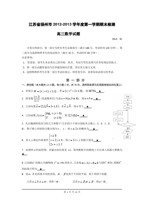 江苏省扬州市2012-2013学年度第一学期期末检测高三数学试题