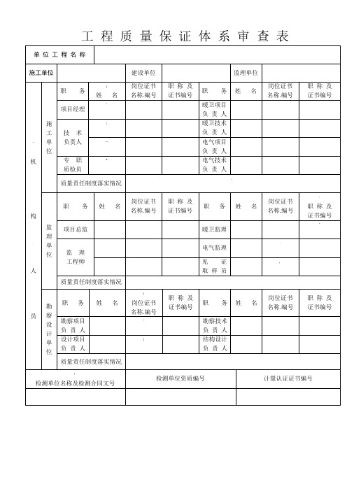 (通用)工 程 质 量 保 证 体 系 审 查 表