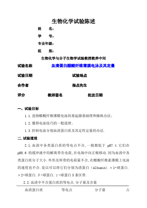 血清蛋白醋酸纤维薄膜电泳及其定量 实验报告