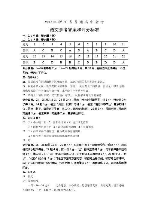 2013年 浙 江 省 普 通 高 中 会 考