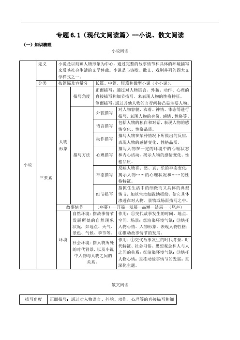 初中语文中考复习 专题6 1(现代文阅读篇)--小说、散文阅读