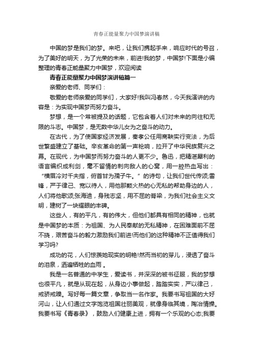 青春正能量聚力中国梦演讲稿_爱国演讲稿_