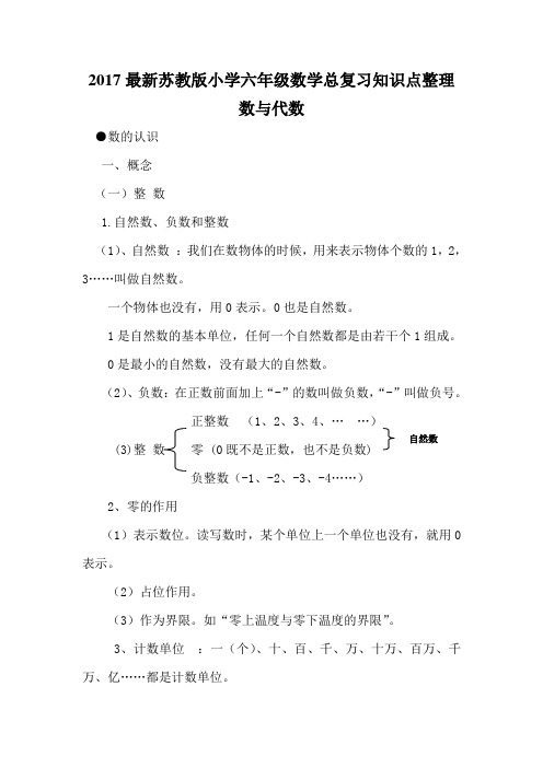 新苏教版小学六年级总复习知识点