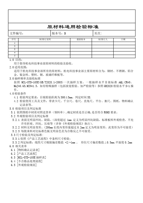 原材料通用检验标准指导书