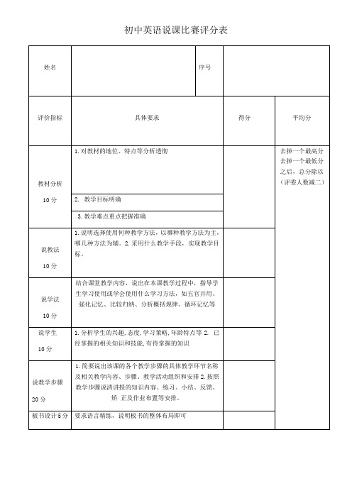 初中英语说课比赛评分表