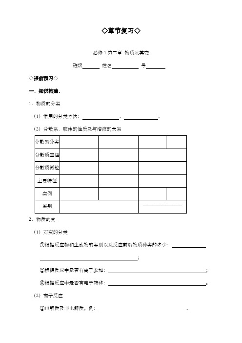 最新精编高中人教版必修一高中化学第二章化学物质及其变化复习课导学案