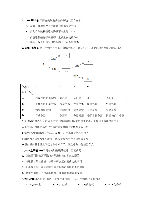 生物必修一考试题汇总(可编辑修改word版)