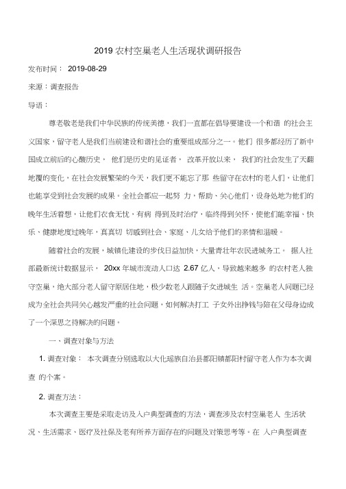 2019农村空巢老人生活现状调研报告