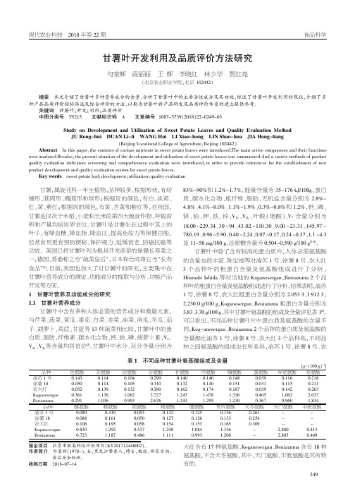 甘薯叶开发利用及品质评价方法研究