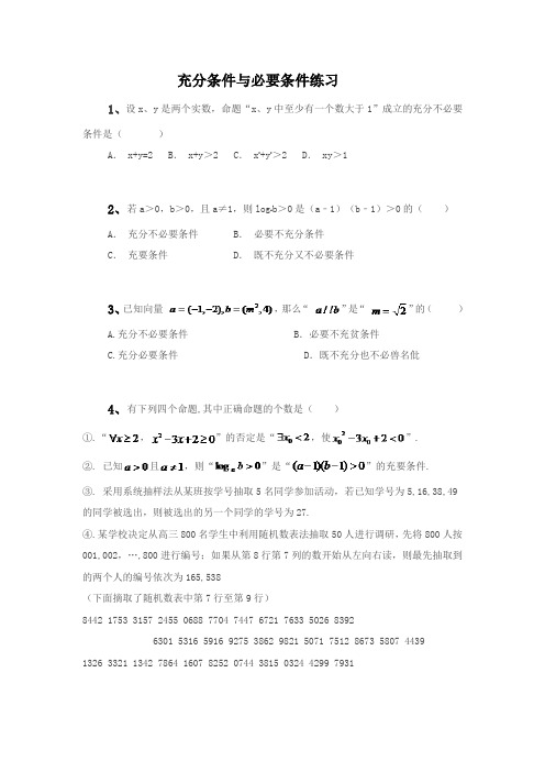 黑龙江省大庆市喇中材料——充分条件与必要条件练习