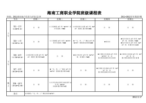 海南工商职业学院2011级建工系课程表