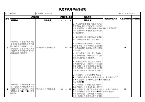 财务部风险和机遇评估分析表范例