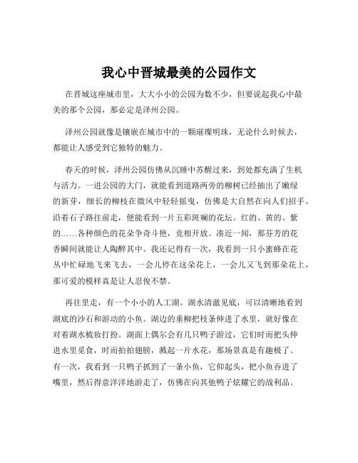 我心中晋城最美的公园作文