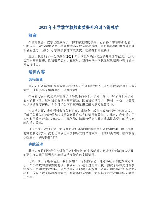 2023年小学数学教师素质提升培训心得总结