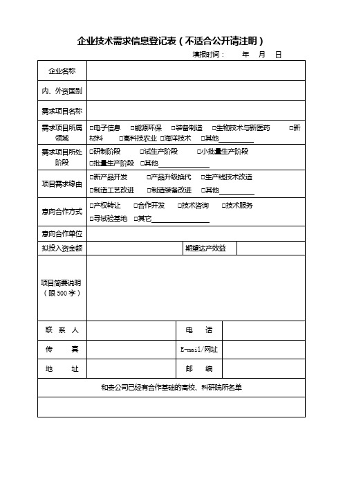 企业技术需求表(常年征集)