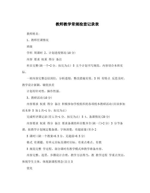 教师教学常规检查记录表