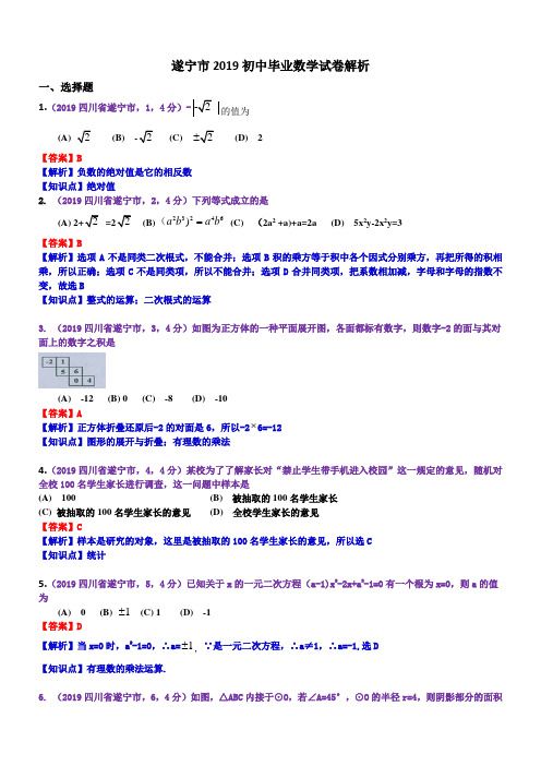 2019四川遂宁中考数学解析