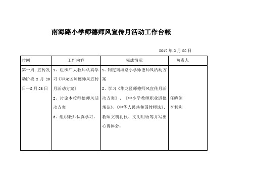 南海路小学师德师风宣传月活动工作台帐