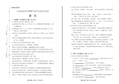 2019年山东省泰安市中考语文试卷(含答案与解析)