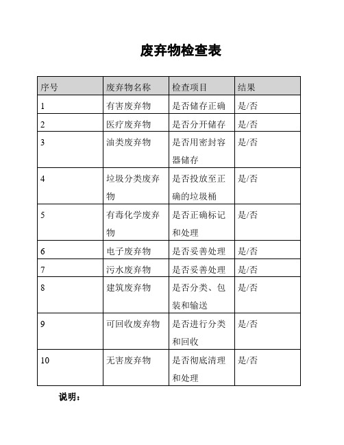 废弃物检查表