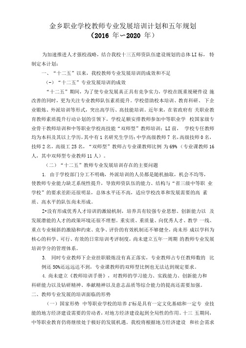 金乡职业学校教师专业发展培训计划和五年规划