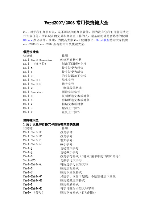 Word20072003常用快捷键大全