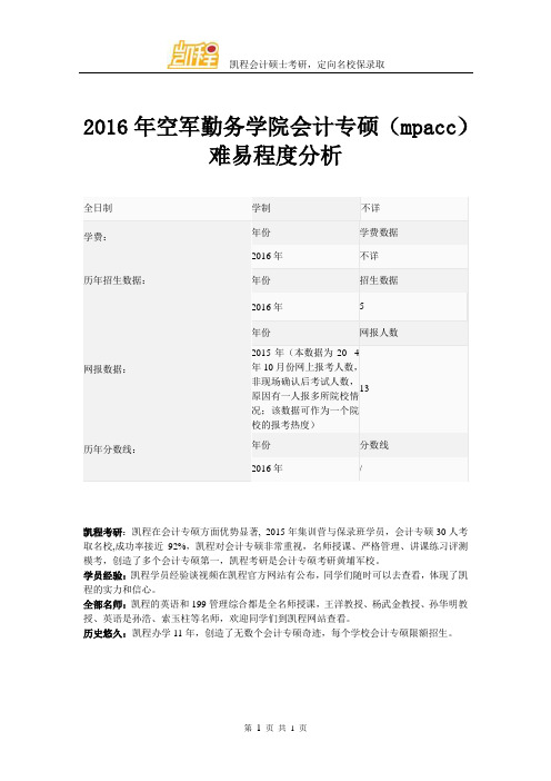 2016年空军勤务学院会计专硕(mpacc)难易程度分析