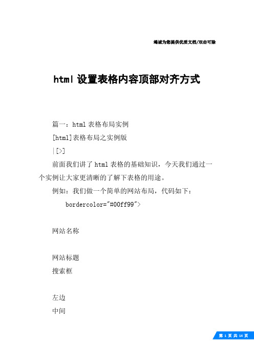 html设置表格内容顶部对齐方式