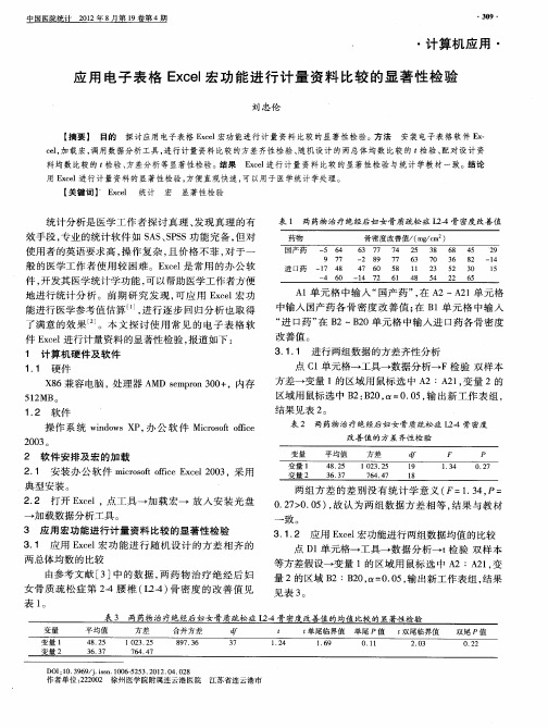 应用电子表格Excel宏功能进行计量资料比较的显著性检验