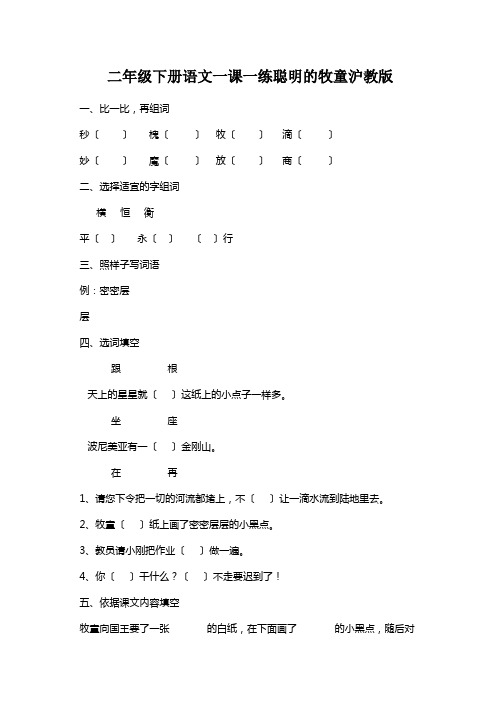 二年级下册语文一课一练聪明的牧童沪教版