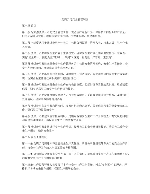 洗煤公司安全管理制度