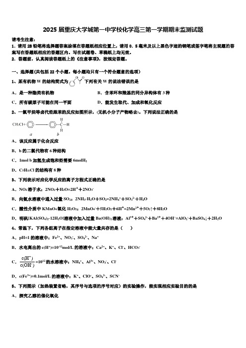 2025届重庆大学城第一中学校化学高三第一学期期末监测试题含解析