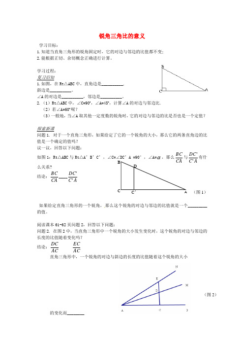 九年级数学上册 25.1 锐角三角比的意义教案 沪教版五