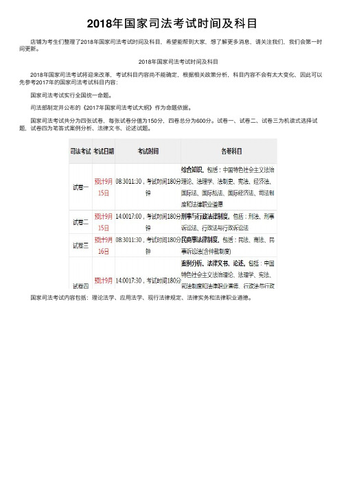 2018年国家司法考试时间及科目