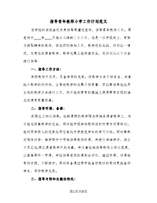 指导青年教师小学工作计划范文（3篇）