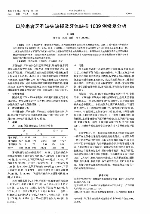 口腔患者牙列缺失缺损及牙体缺损1639例修复分析