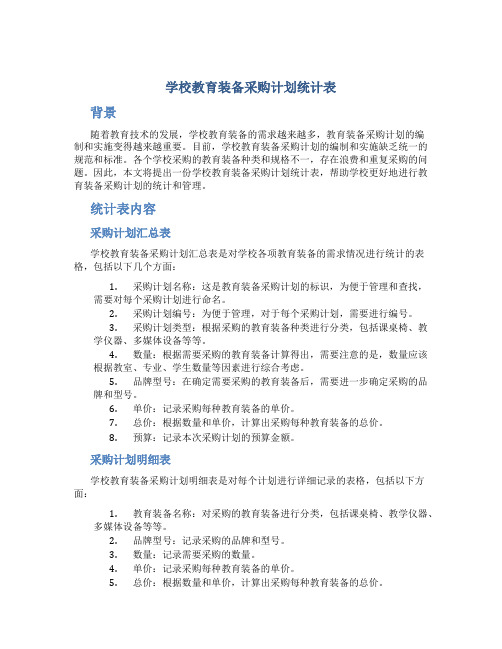 学校教育装备采购计划统计表