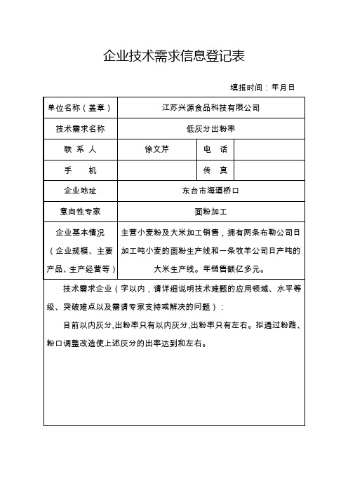 企业技术需求信息登记表